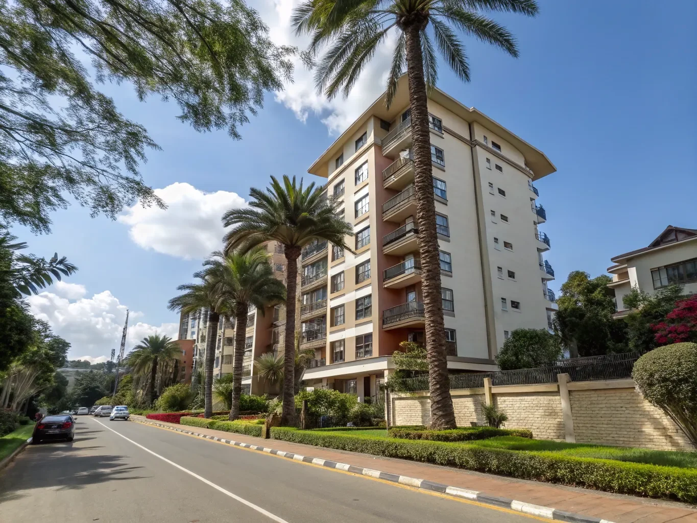 Modern mid-rise residential apartment block in Nairobi with balconies