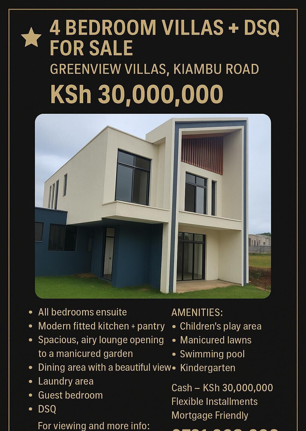 4BR All-Ensuite Villa with DSQ & Garden - Greenview, Kiambu Road