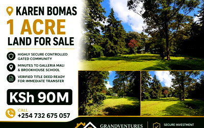 1 Acre Garden Plot with Parking at KSh 90M