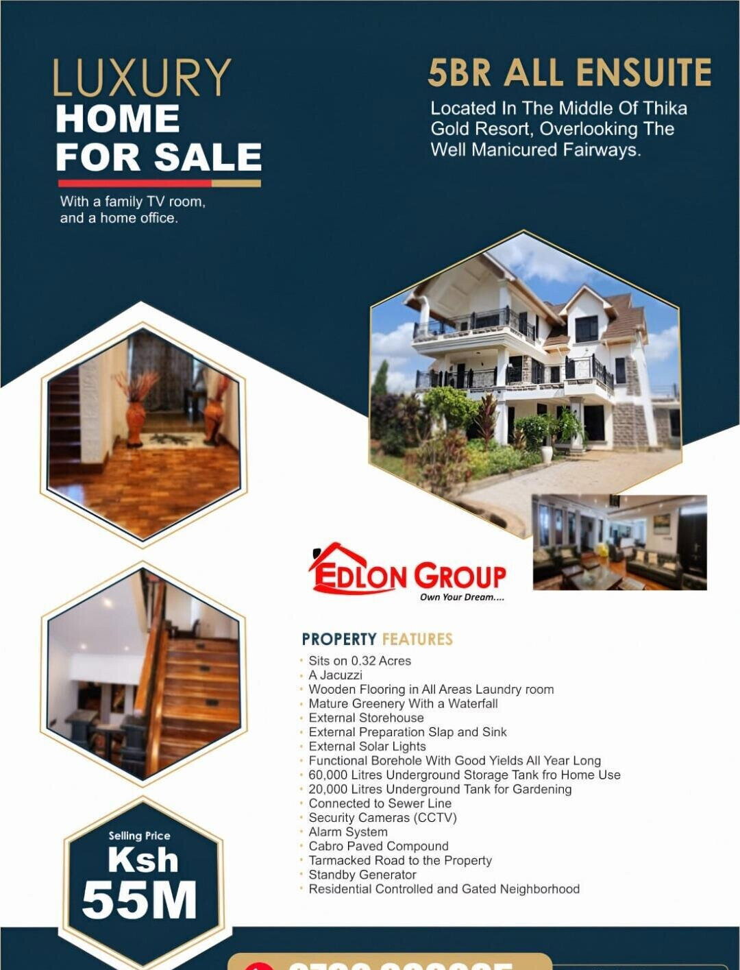 5BR All-Ensuite Villa with Jacuzzi & Golf Views - Thika Greens