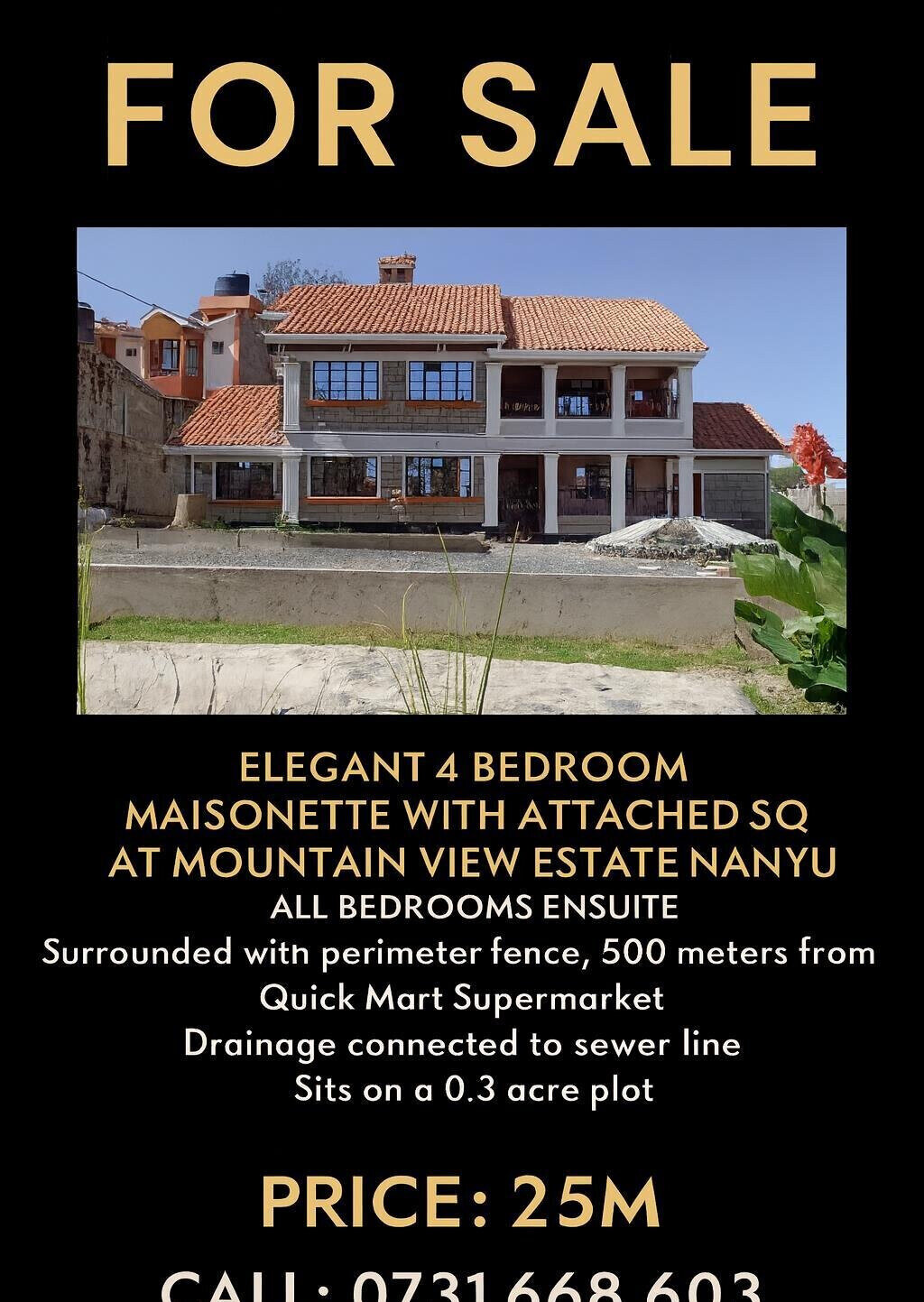 4-Bed All Ensuite Maisonette with DSQ on 0.3 Acre - Mountain View, Nanyuki