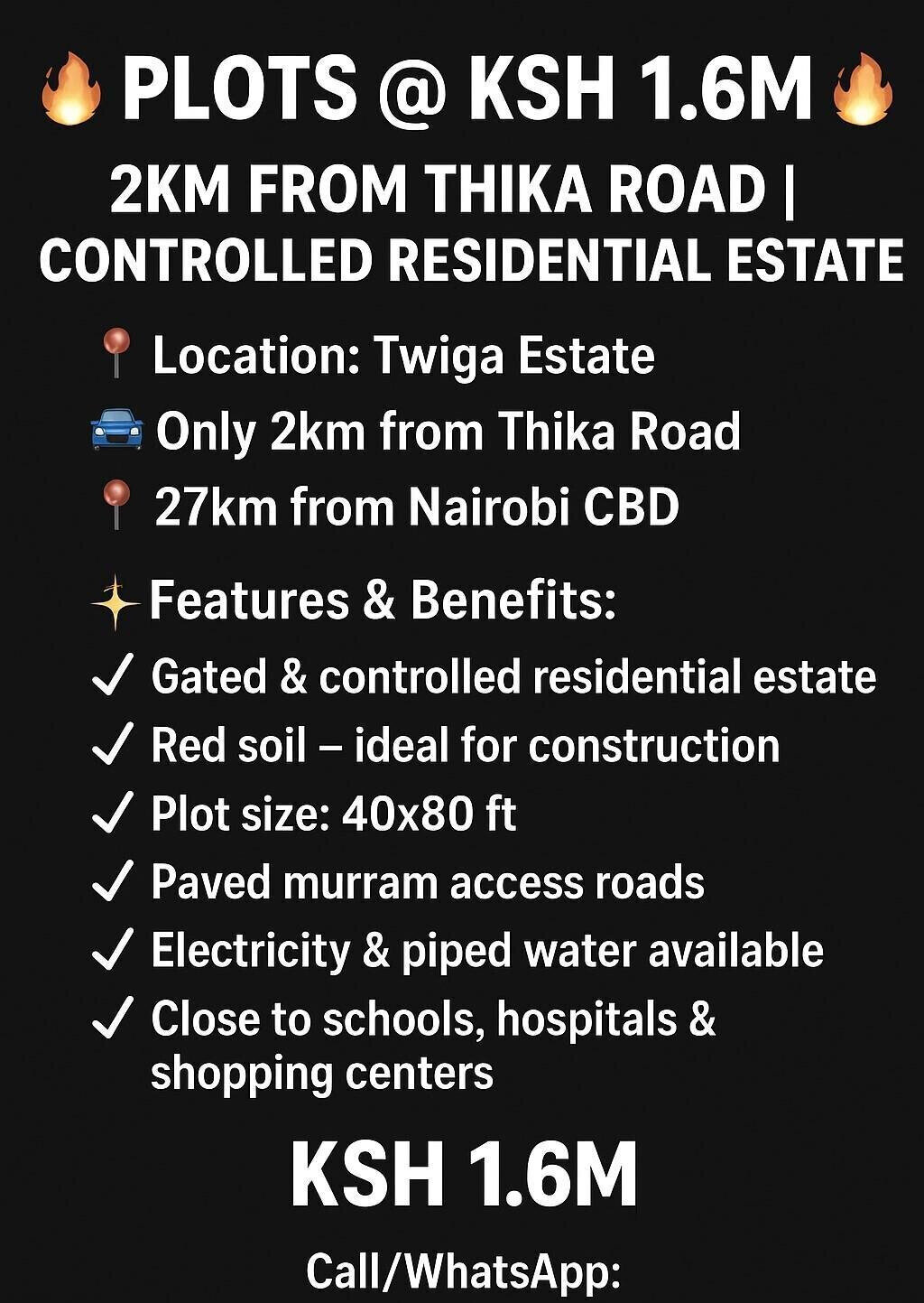 KSh 1.6M Plot in Twiga Estate