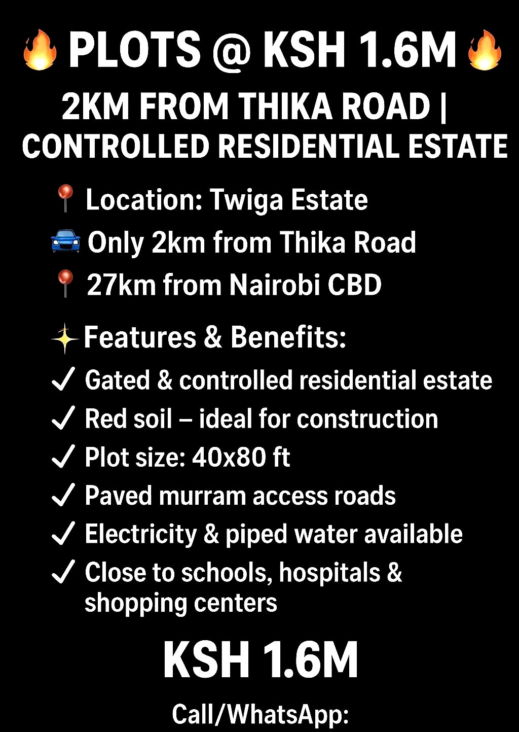 KSh 1.6M Plot in Twiga Estate